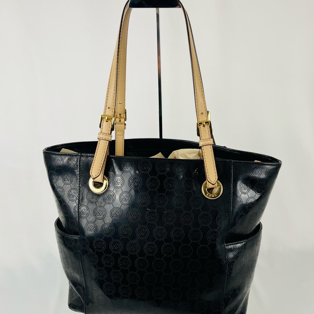 Michael Kors Jet Set Tote Black Patent Leather MK Logo Large Dust Bag Included - Picture 4 of 16